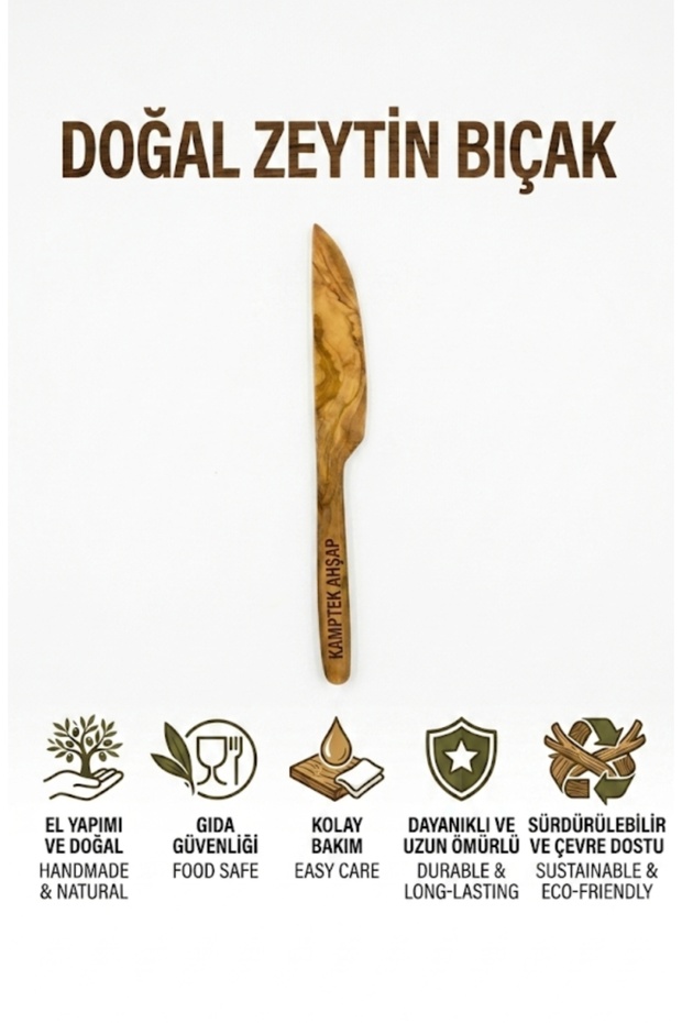 Kamptek Wooden Knife 19 cm Breakfast Natural Product Long Lasting Durable