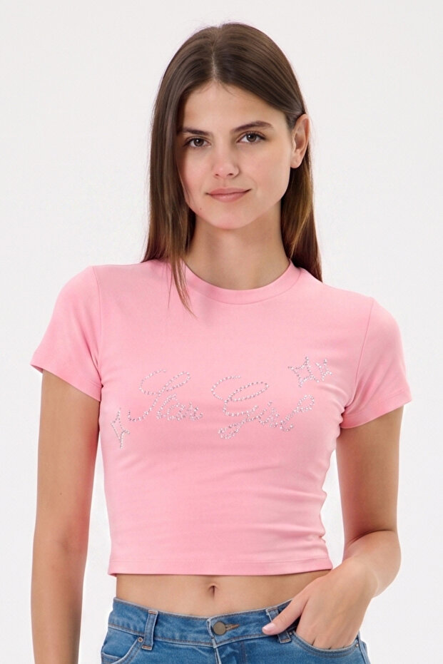 Star Girl Stone Printed Crop Baby Tee
