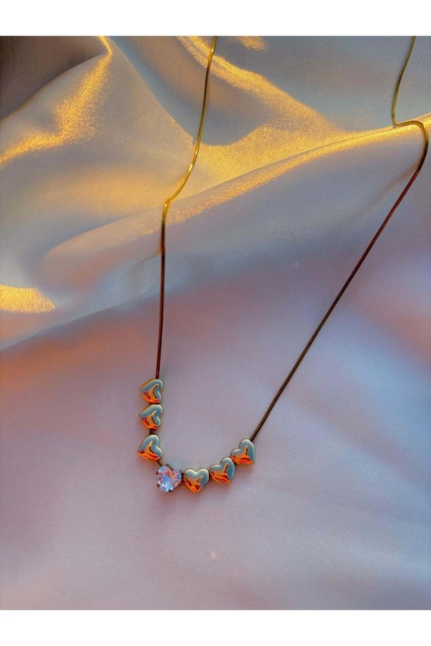 Women's Gold Color Stone Heart Necklace