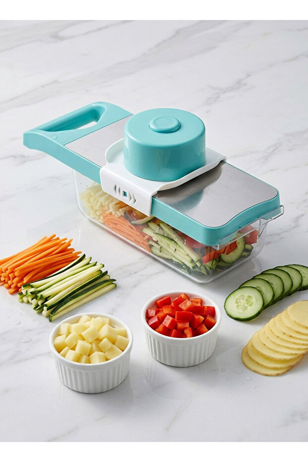 🔪 قطاعة خضروات متعددة الوظائف 6 في 1: شفرات من الفولاذ المقاوم للصدأ قابلة للتبديل وتخزين مغناطيسي ✨ مستلزمات المطبخ الأساسية