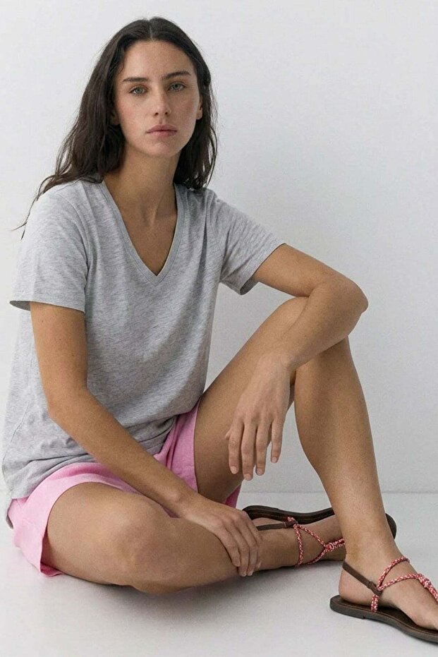 Μπλουζάκι V-Neck Basic Με μείγμα βισκόζης - 5