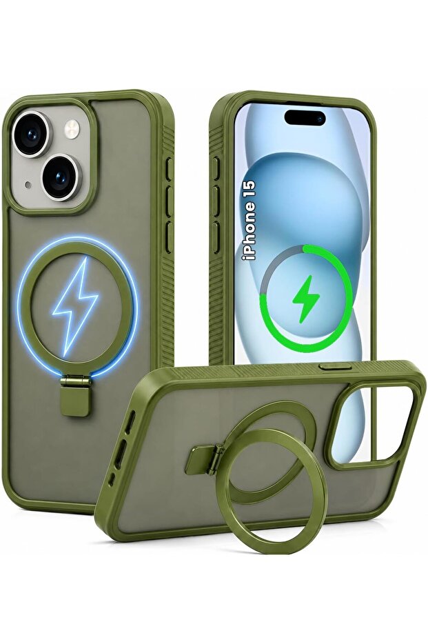 Magnetic Stand Case for iPhone 15, Shockproof Slim Hybrid TPU Cover with Grip & Ring, Matte | Aegis GripStand Pro Case