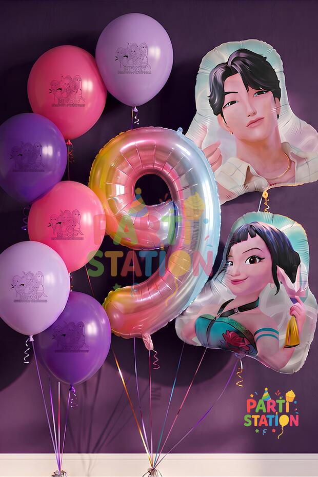 K-Pop Demon Hunters 9 Years Old Balloon Set 9 Piece Demon Hunters Party Balloon Set