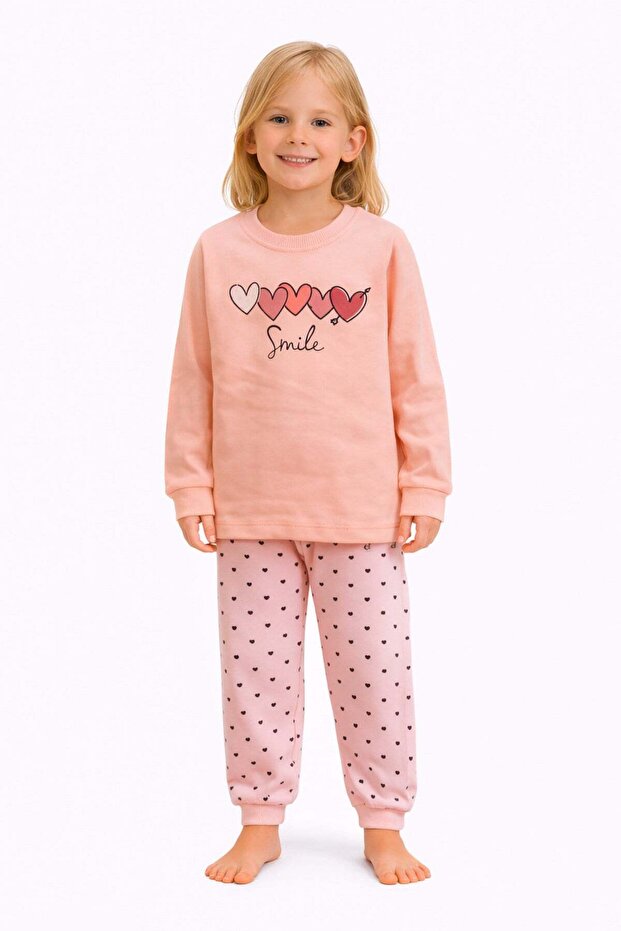 Smile Heart Themed Yavruağzı Girl's Two-Piece Set
