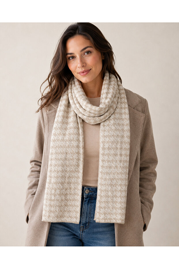Houndstooth Patterned Knitwear Scarf - 1