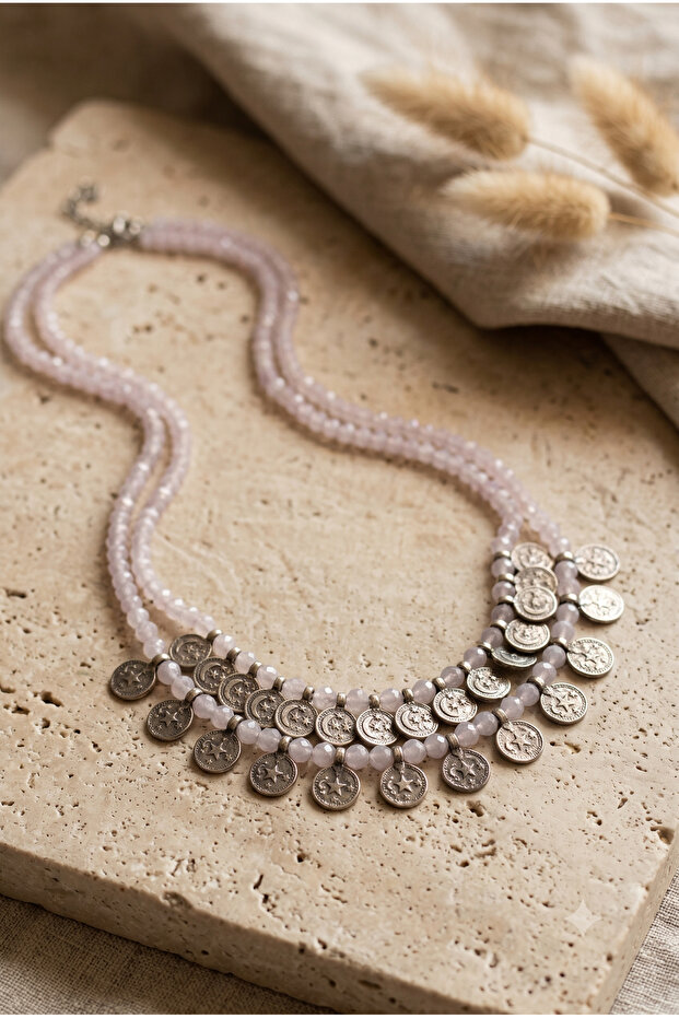 Handmade Silver Colorful Sequin Design Necklace