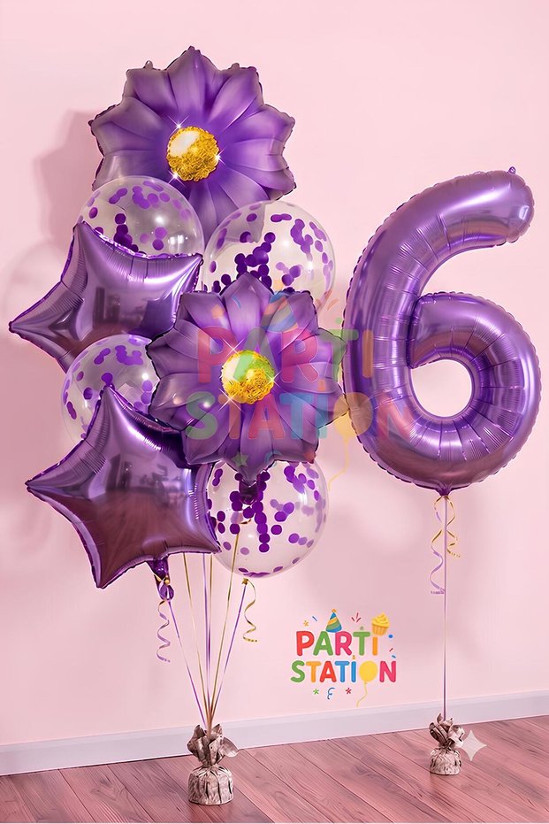 Purple Daisy 6 Year Old Balloon Set Purple Daisy Concept Birthday Balloon Set