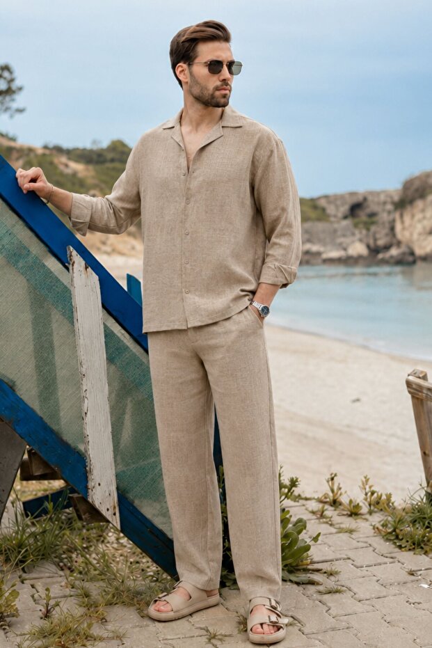 Mink Relaxed Fit Men's Linen Shirt and Trousers Set E7327