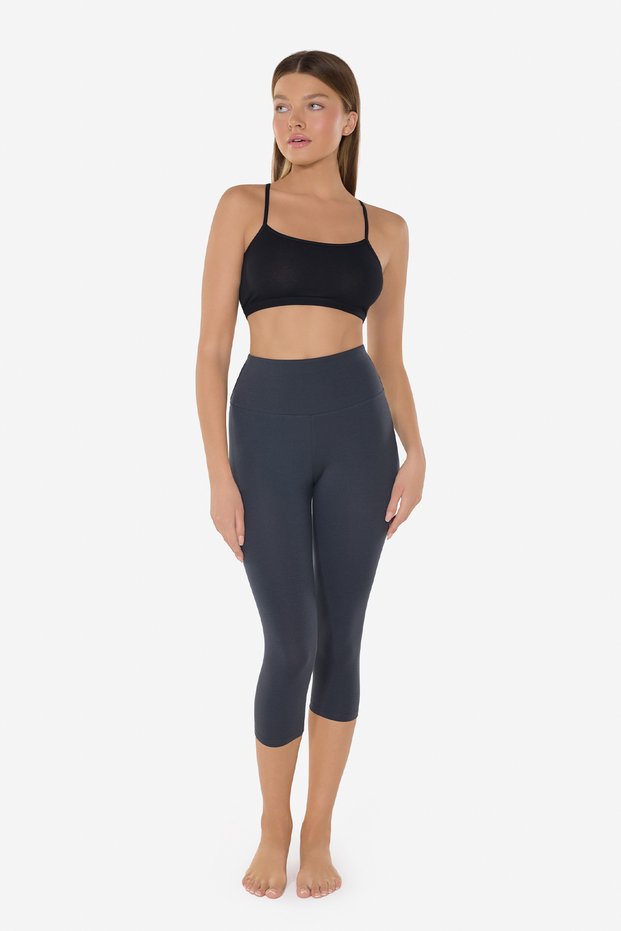 Women's Smoked Combed Modal High Waist Sports Capri Leggings 1909