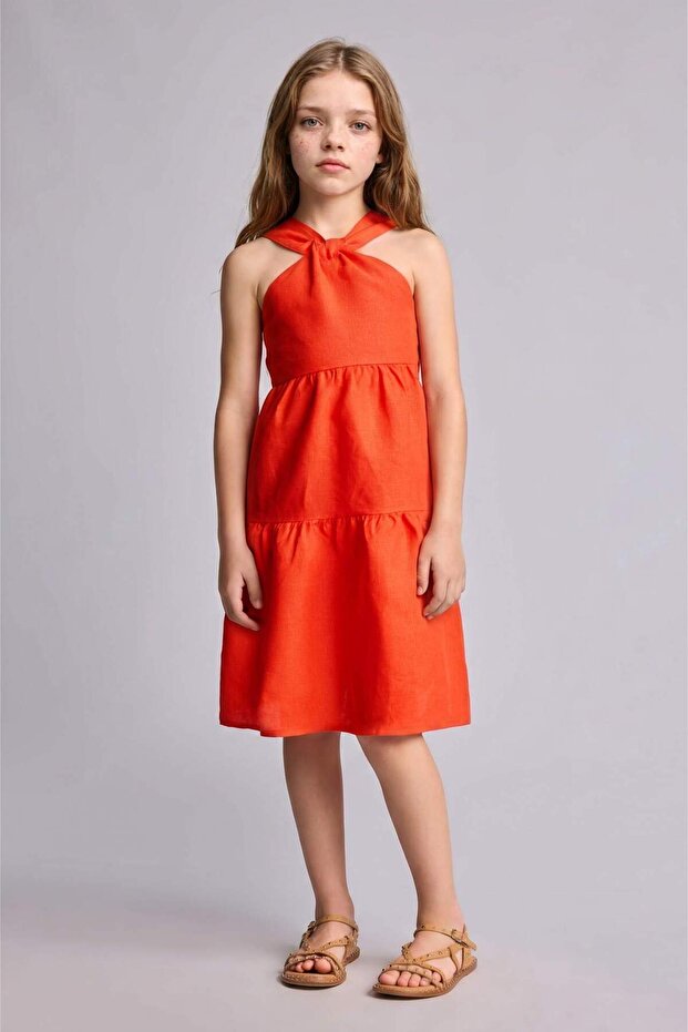 100% Linen Sleeveless Red Dress for Girls H3768A826Hs
