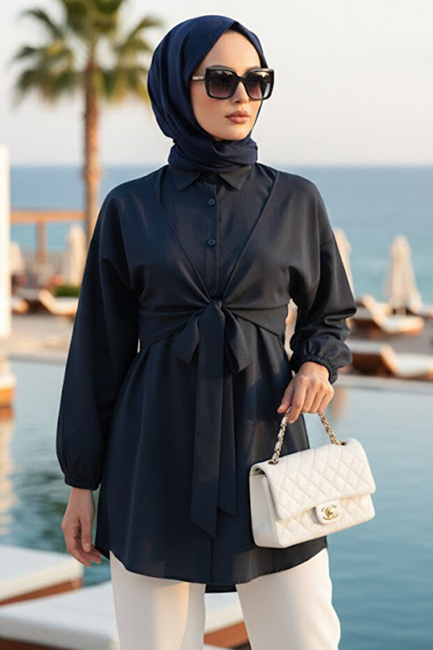تونيك إسلامي أزرق داكن بأزرار 20316L