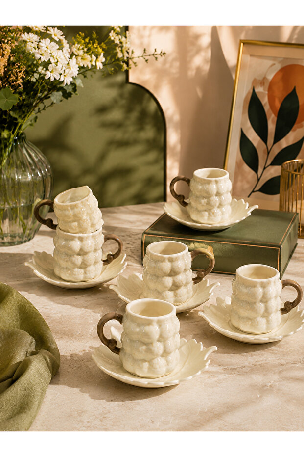 Acar 6-Person Luxury Porcelain Grape Luster Coffee Cup Set 100ml