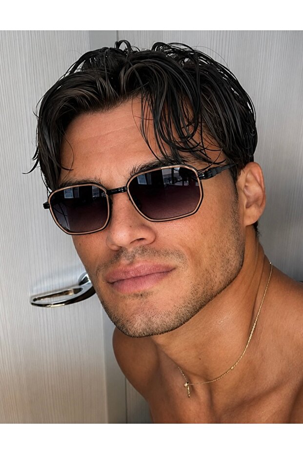 Zeus Men's Black Gold Nose Supported 60 Ekartman Metal Square Rectangular Uv400 Protected Sunglasses