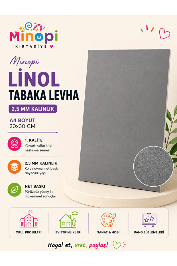 (1 Piece) Linoleum Sheet 2.5 mm A4 Size 1St Quality Linoleum Oilcloth Gray