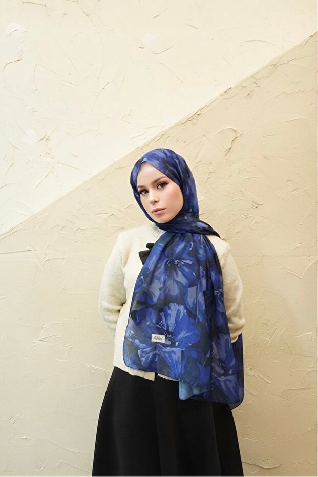 Müjgan Desen Indian Cotton Shawl - Navy Blue