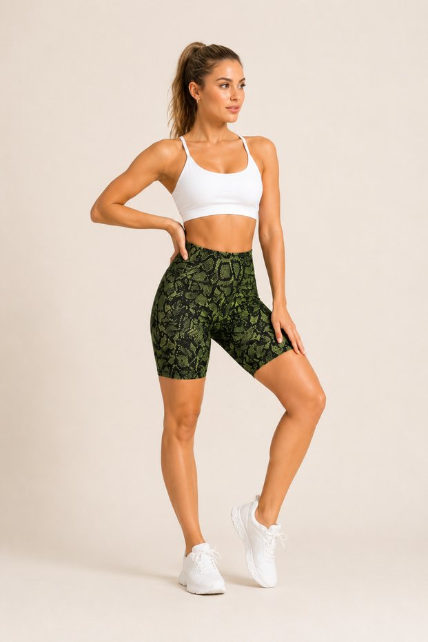 High Waist Patterned Biker Leggings Women's Sports Short Leggings Gathering Stretchy Fitness Shorts