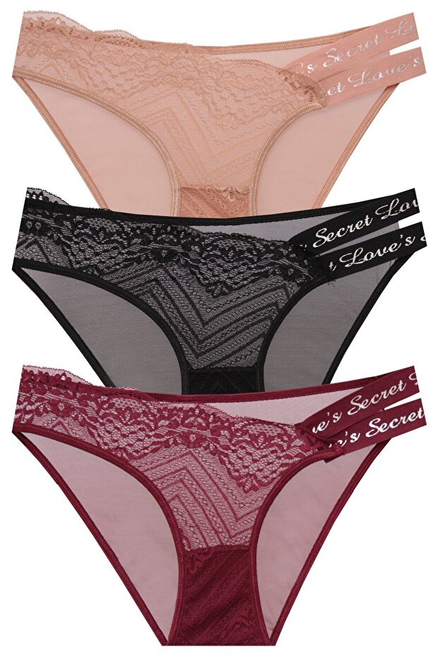3-Piece Double Waist Elastic Foil Print Printed Panties R2+12