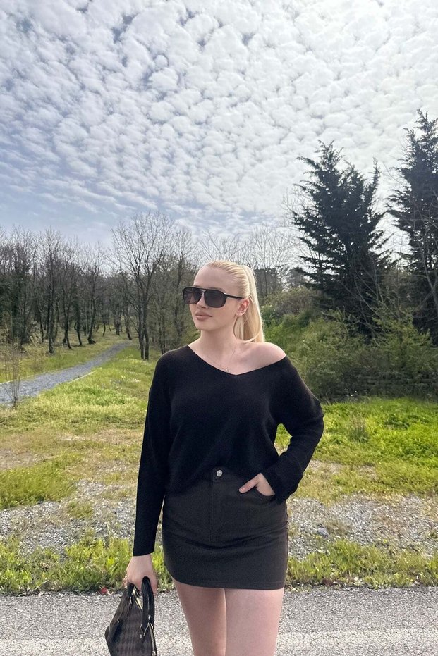 V-Neck Draped Knit Sweater