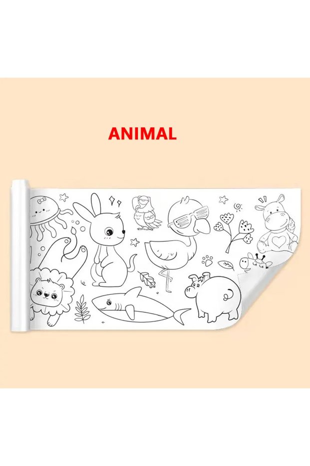 Animal 30cmx3m Children Drawing Roll DIY Sticky Color Filling Paper Coloring Paper Roll for Kids DIY