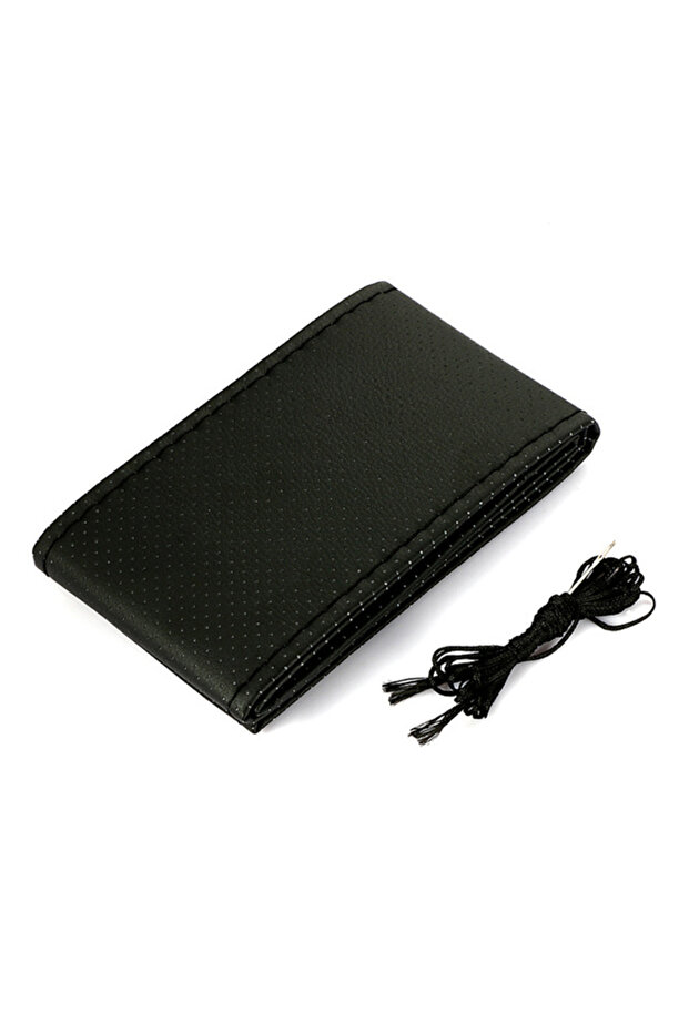 Black Car Steering Wheel Cover Needles And Braid Thread Artificial Leather Car Covers Suite 3 Color
