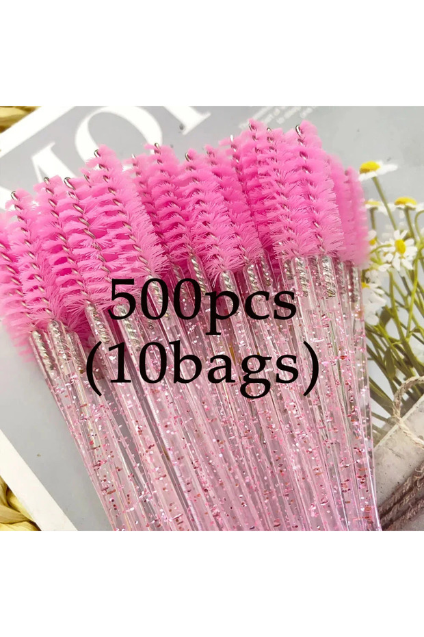 500 قطعة من فرشاة مكياج الرموش الكريستالية بمقبض ماسي وعصي ماسكارا لتمديد الرموش