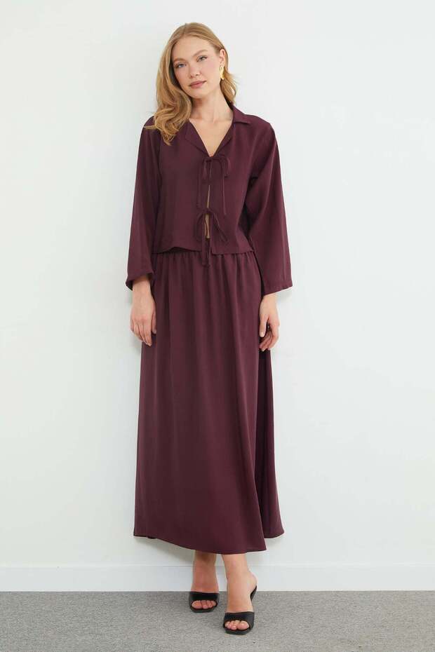 2-Piece Set with Tie-Front Top and Elastic Waist Skirt