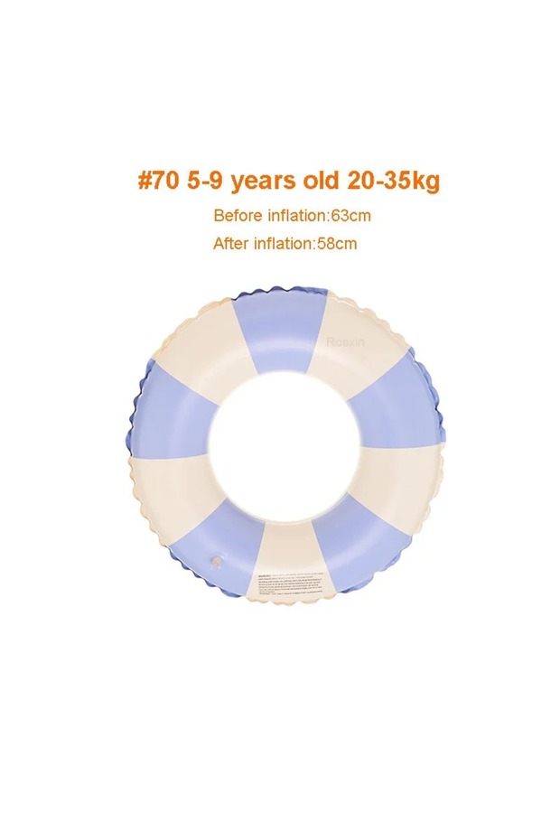 Red Kids Swimming Ring, PVC Inflatable Float - Striped Design for Boys & Girls, Pool & Beach Floatin
