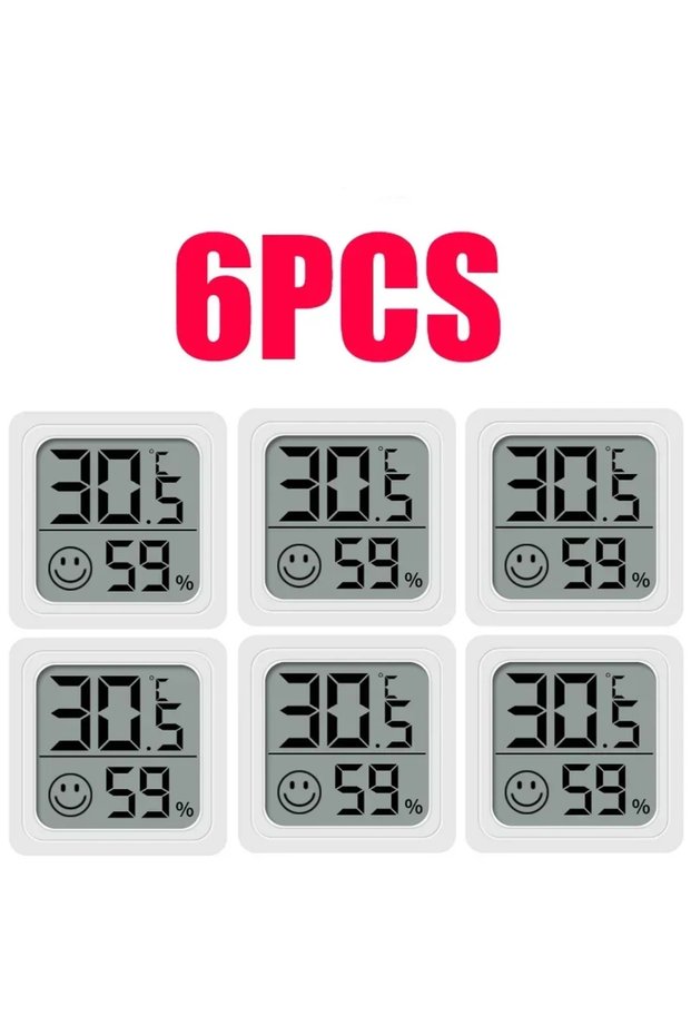 6PCS-White 1/3/4/6PCS Mini LCD Digital Thermometer Hygrometer Indoor Room Temperature Humidity Meter