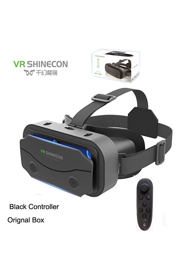 خوذة الواقع الافتراضي SHINECON ثلاثية الأبعاد مع وحدة تحكم VR سوداء، نظارات الواقع الافتراضي ثلاثية الأبعاد، نظارات الواقع الافتراضي، سماعة رأس الواقع الافتراضي لـ