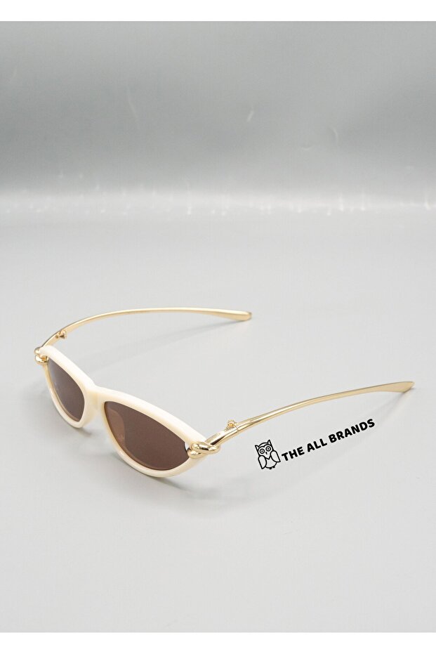 Unisex Cat Eye Sunglasses Cream Frame Brown Glass Uv Protected Cediye C5