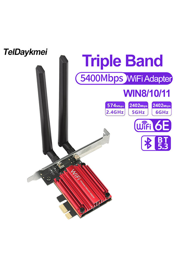 محول PCI-E WiFi 6E ثلاثي النطاق 5374 ميجابت في الثانية وبلوتوث 5.3 بطاقة شبكة لاسلكية RTL8852CE Gigabit ...