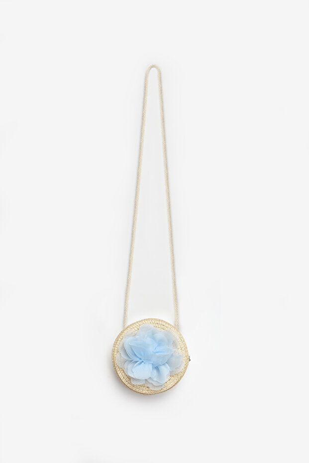 Blue Rose Detailed Girls' Straw Bag
