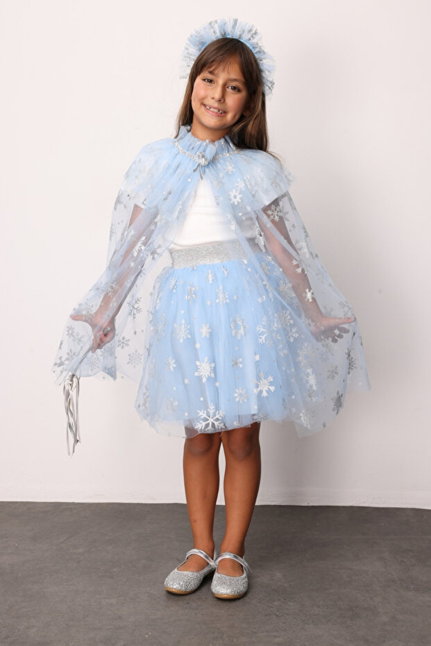 Blue Snowflake Printed Girl's Tulle Skirt - Pauline