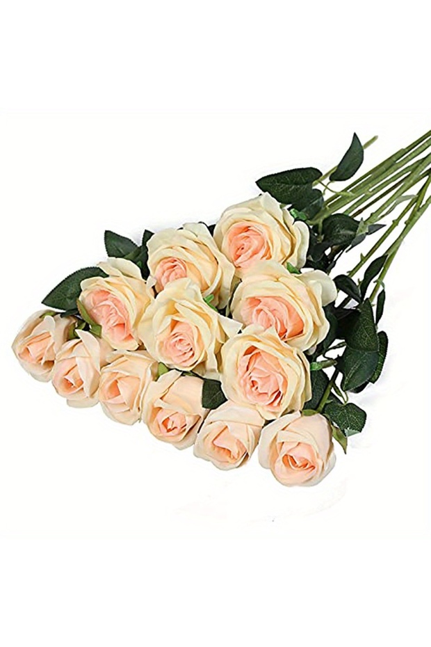 Champagne 12pcs Realistic Artificial Rose Bouquet for Weddings, Birthdays, and More for Floral Arra