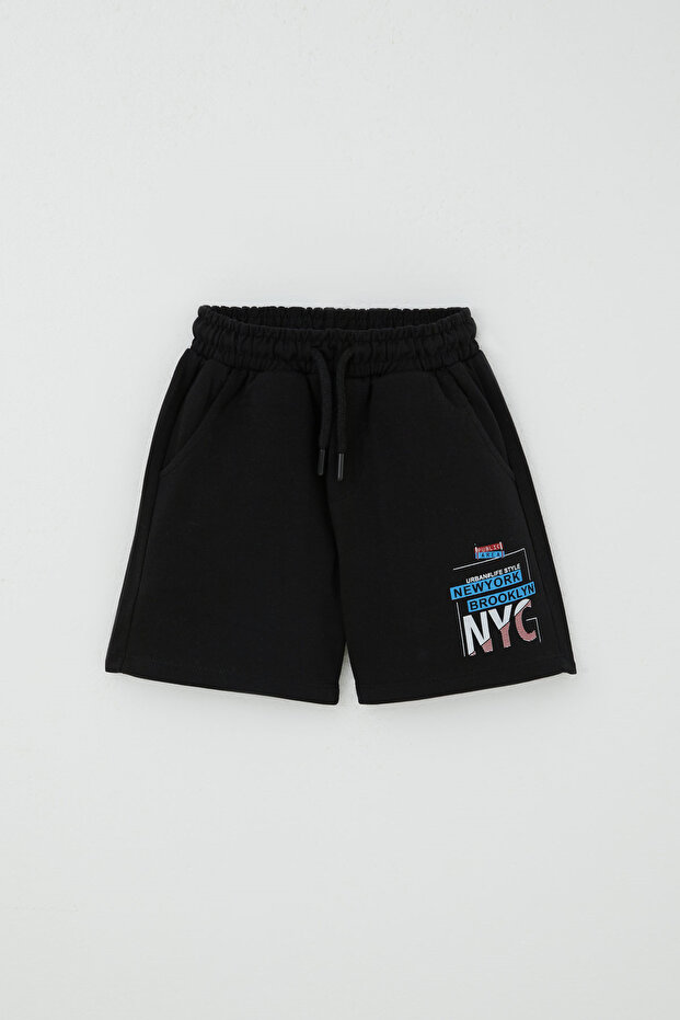 Girls & Boys Boys' Shorts with Text Printed Lace Up Pocket Age 3-7, Black
