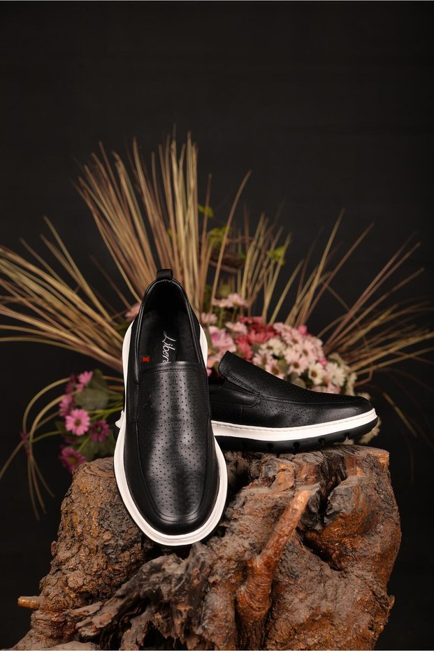 Men's Black Summer 100% Genuine Leather Orthopedic Magnetic Massage Therapy Special Sole Casual Shoes