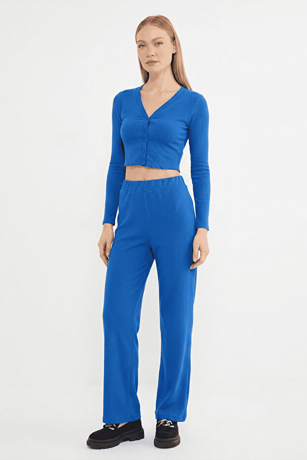 Ribbed V-Neck Crop 2-Piece Set