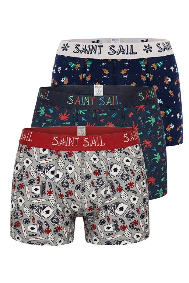 Cotton Lycra Flexible Fabric Printed Colorful Patterned Set of 3 Men's Boxers