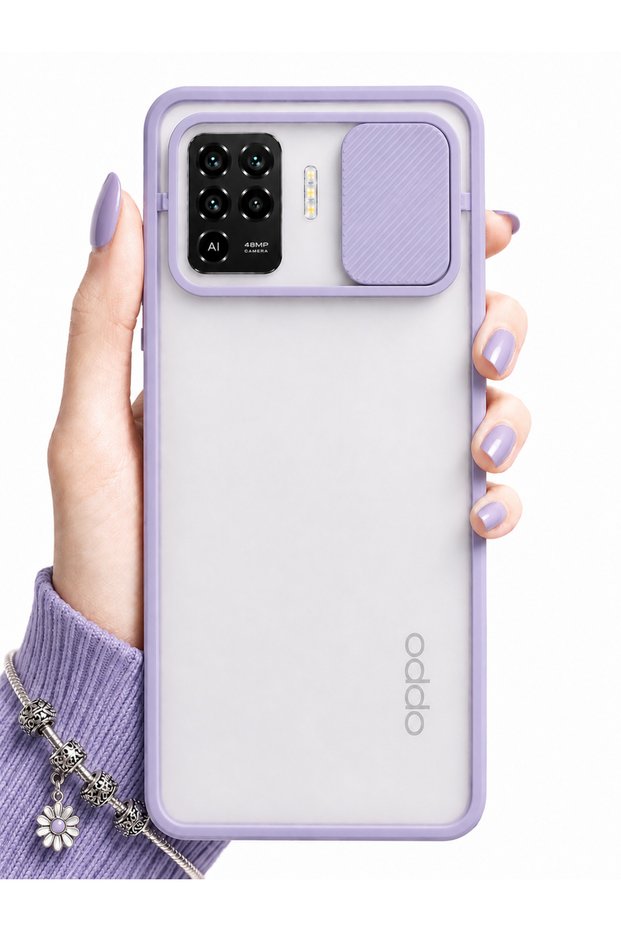 Oppo Reno 5 Lite Compatible Case with Sliding Camera Protection Matte Lens Phone Case - Lilac