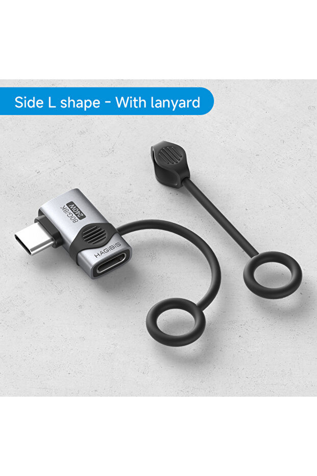 Lanyard Side L Hagibis 240W USB C to C Adapter with Lanyard 80Gbps 90 Degree Converter 8K Video USB4