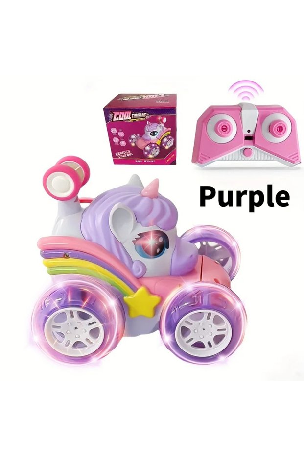 Purple Unicorn Remote Control Car for Girls, 360° Rotating 4WD Stunt RC Cars with Cute Lights, Recha