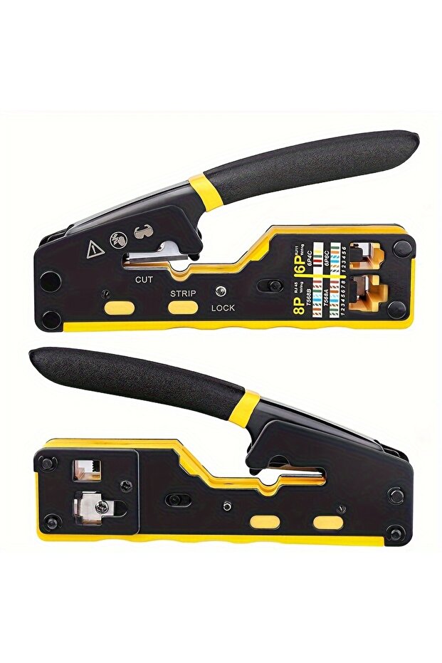 Yellow Straight RJ45 Crimping Tool Kit, Integrated Ethernet Crimper Cat6 Cat5 Crimping Tool Ratchet