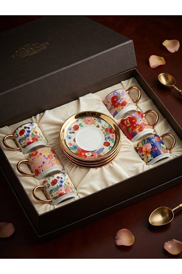 6-Piece Floral Pattern Coffee Cup