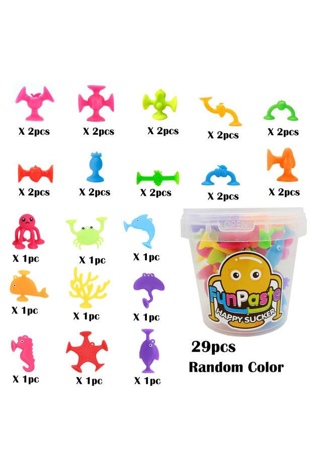 29pcs 29pcs Sea Animals & Fruits Suction Cup Toys, With Bucket For Storage, Construction Toy For Kid