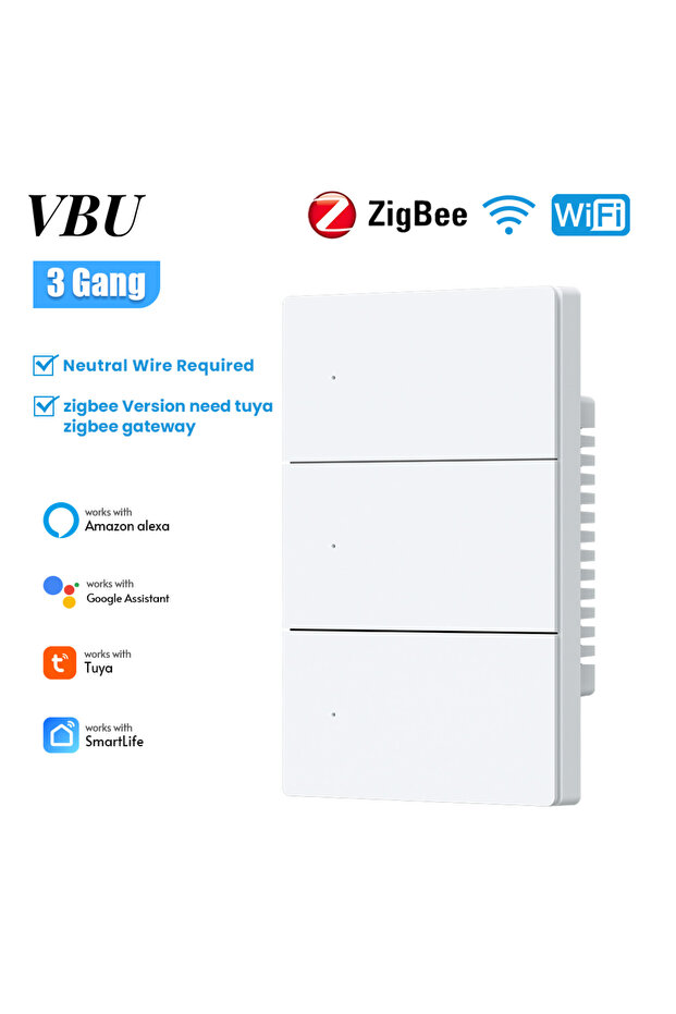 مفتاح إضاءة جداري ثلاثي الأطراف بتقنية Zigbee، يدعم 1/2/3/4/6 أطراف، مزود بخاصية التحكم الصوتي.