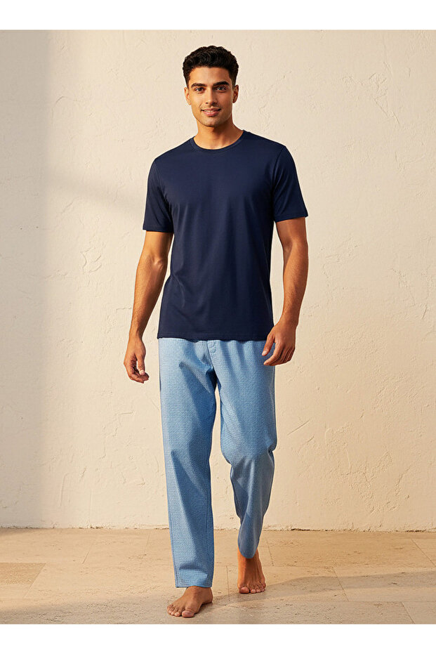Men Cotton Checked Nightwear Set