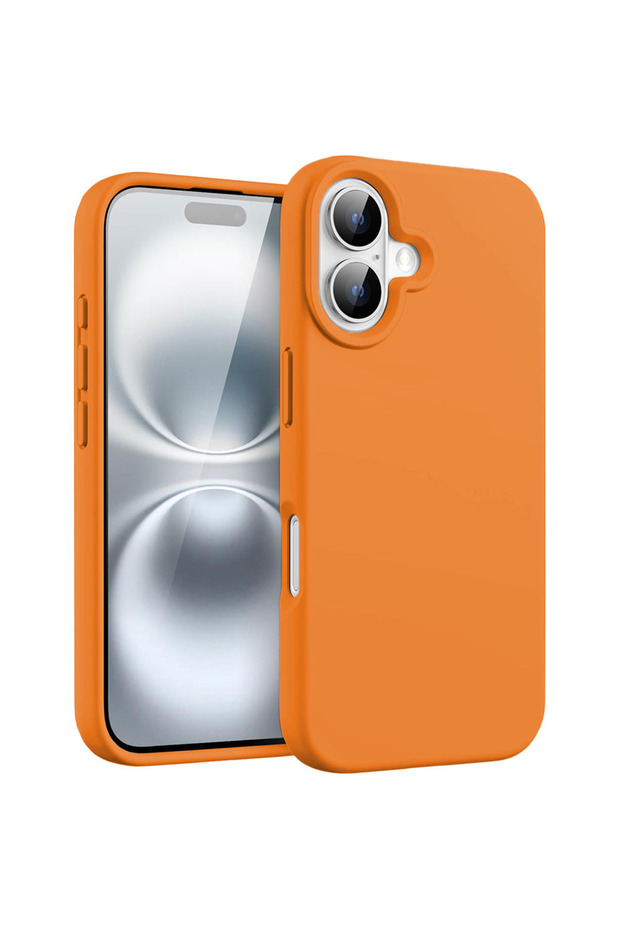 Silicone case iPhone 16, with microfiber, thin, protective, raised edges, nectarine