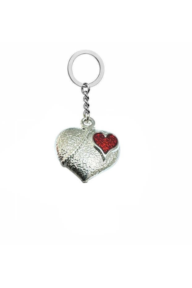 Mini Red Heart Inside Metal Heart Unisex Zamak Plated Keychain – Symbol of Interwoven Love