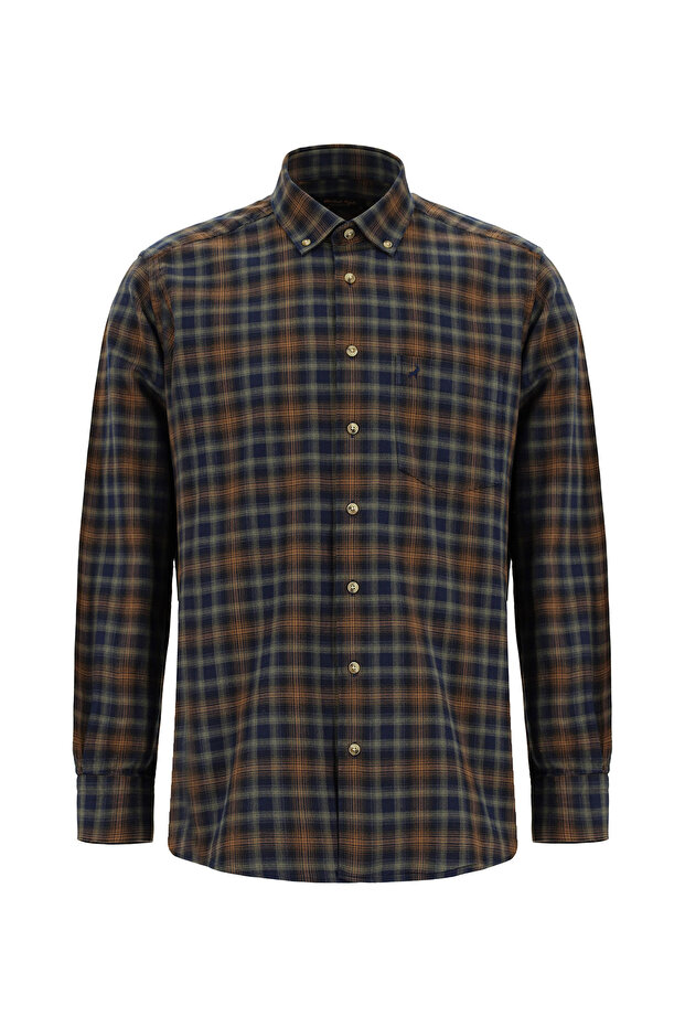 Long Sleeve Regular Fit Lumberjack Plaid Button Collar Cotton Shirt
