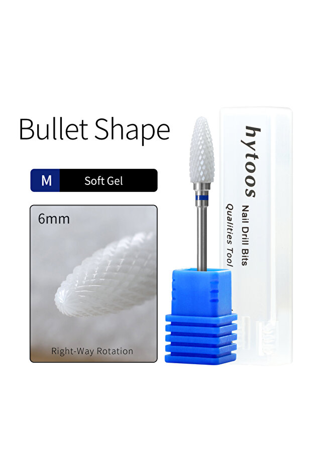 Flame - M HYTOOS 6*15mm Flame White Ceramic Nail Drill Bit for Remove Gel Polish Professional Manic